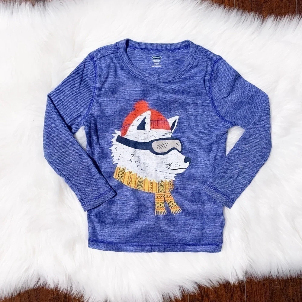 Old Navy Boys Blue Snow Dog Shirt